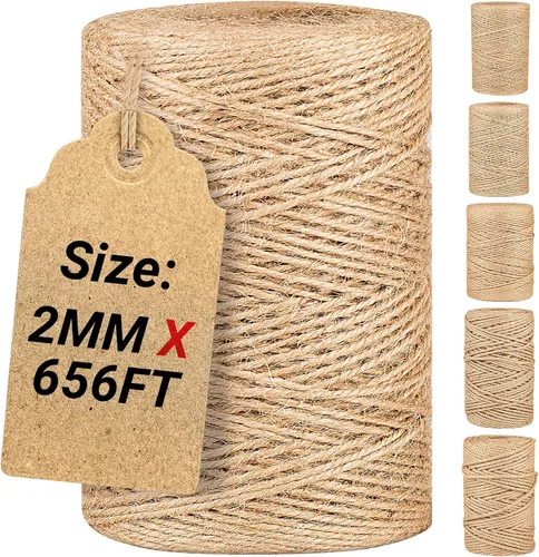Miniatura 6 de Cuerda de yute natural de 0.039 in x 1312 pies, cuerda de yute a granel para manualidades, jardinería, envoltura de regalos, cordón decorativo