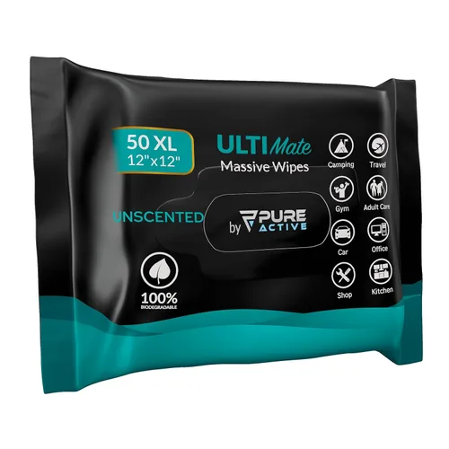 Toallitas XXL para adultos mayores, toallitas higiénicas sin enjuague para ducha, viajes y campamento, 12 x 12 pulgadas, sin perfume, paquete de 50