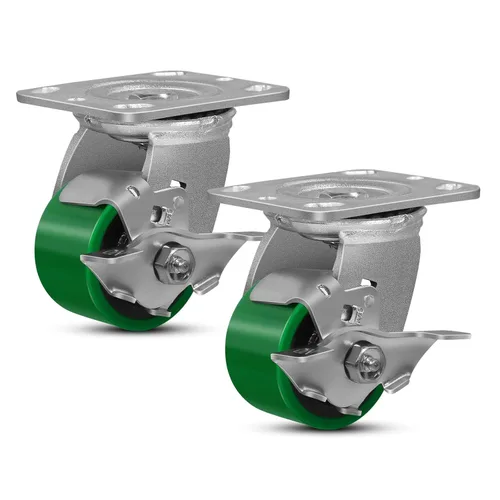 Miniatura 27 de Ruedas giratorias, ruedas industriales de 4 pulgadas resistentes, poliuretano en rueda de acero, ruedas giratorias de placa superior