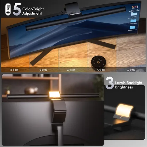 Miniatura 4 de Quntis Barra de luz para monitor con control remoto, 16.7 pulgadas, cuidado de los ojos, barra de luz para computadora sin deslumbramiento