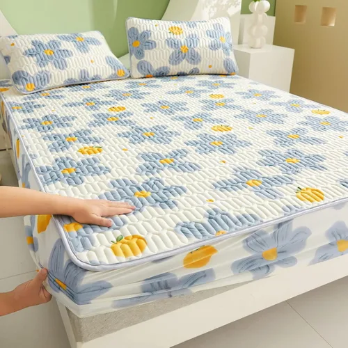 Miniatura 25 de FCLDESHOP Sábanas de bolsillos profundos, sábana bajera con estampado de látex fresco grueso de verano, protector de colchón de animé de dibujos