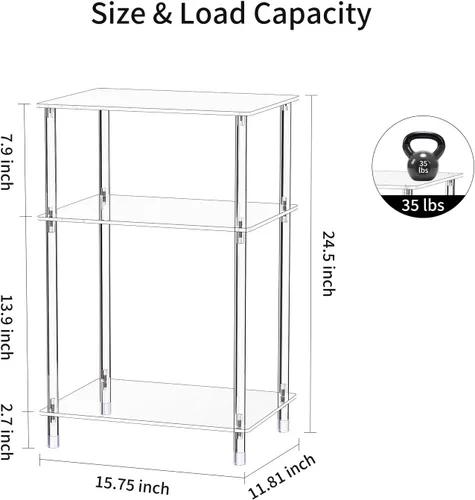 Miniatura 3 de Soporte para tocadiscos de acrílico transparente con almacenamiento de vinilo, 15.75 pulgadas de largo x 11.81 pulgadas de ancho x 24.5 pulgadas