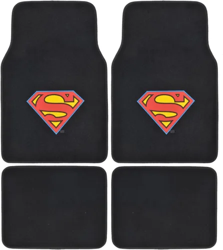 BDK Warner Brothers DC Comics Superman - Tapetes de piso para automóvil, ajuste universal delantero 26 x 16.5 pulgadas y traseras 14 x 16.5