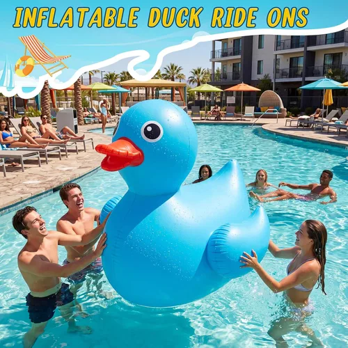 Miniatura 6 de Hungdao Pato inflable gigante de 5 pies, enorme pato de goma, flotador inflable de piscina para adultos, verano, playa, piscina, decoración de fiesta