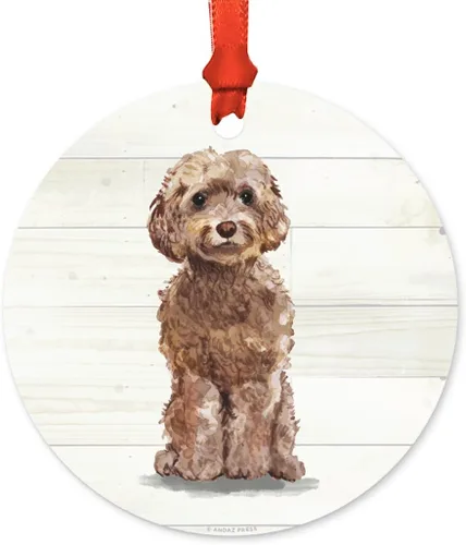 Miniatura 23 de Andaz Press Adorno de Navidad de metal personalizado para perro, perro y mascota, cocker spaniel con sombrero de Papá Noel, 1 paquete, incluye cinta