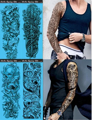 DaLin - 4 hojas extragrandes de tatuajes temporales de brazo completo para mujeres, tatuajes para hombres, adultos, pesadilla antes de Navidad,