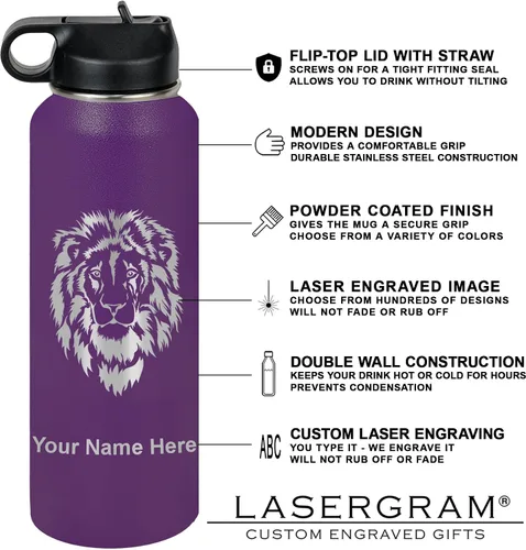 Miniatura 3 de LaserGram Botella de agua personalizada, soporte de mano de gimnasta, acero inoxidable de doble pared aislada al vacío con popote superior, regalo