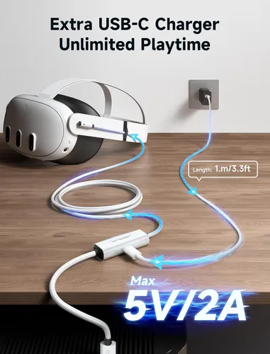 Miniatura 3 de JSAUX Cable de enlace de 16 pies con carga compatible con accesorios Meta Quest 3S/Quest3/2/Pro Carga mientras juegas: USB 3.0 de datos de alta