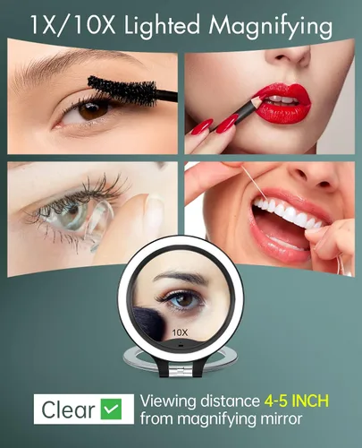 Miniatura 4 de FASCINATE Espejo de Aumento 10X 1X de Doble Cara con Magnificación Espejo de Tocador para Maquillaje Espejo Iluminado Recargable con 3