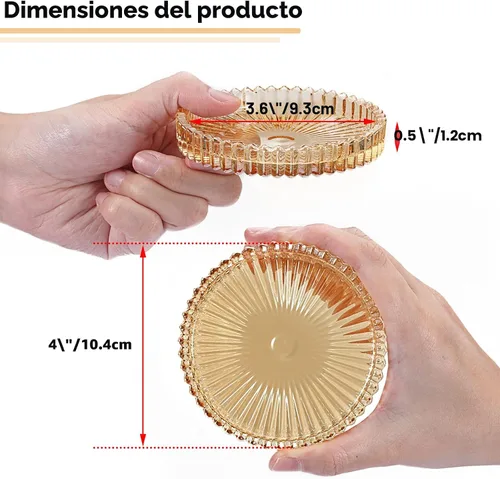 Miniatura 3 de Juego de 5 posavasos modernos transparentes de cristal para bebidas, posavasos redondos y elegantes, bonitos posavasos para mesa de café para Ámbar