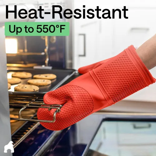 Miniatura 5 de GORILLA GRIP Guantes de horno de silicona suave sin BPA, 14.5 x 8.3, resistentes al calor e impermeables, forro de algodón grueso, agarre flexible