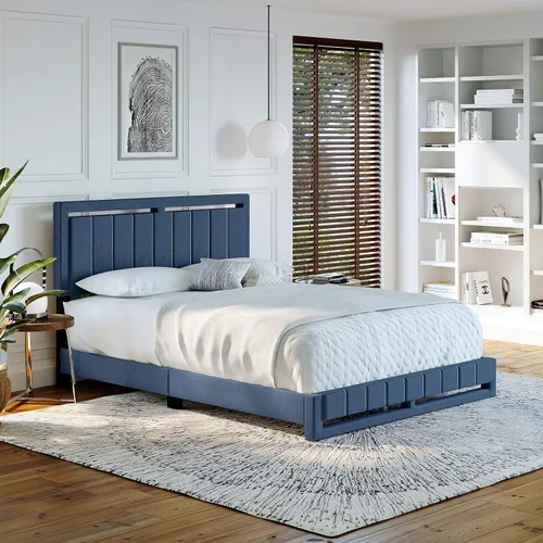 Miniatura 26 de Boyd Sleep Beaumont - Cama de plataforma tapizada con cabecero, base de colchón con 14 soportes de listones de madera, no requiere somier, piel