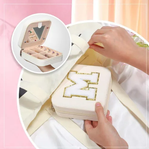 Miniatura 6 de Parima Joyero grande para niñas, joyero con inicial de viaje para niñas Caja organizadora de joyas grande Joyero de viaje organizador de joyero
