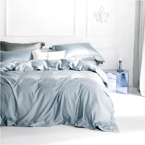 Miniatura 19 de Juego de ropa de cama de lujo de algodón egipcio, de color liso, de satén de alta densidad de hilos largos, sedoso, suave, transpirable, de primera