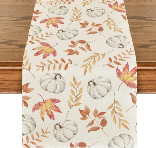 Miniatura 9 de Artoid Mode Camino de mesa de otoño de madera beige con hojas de arce, decoración de mesa de comedor de cocina de otoño de temporada para decoración