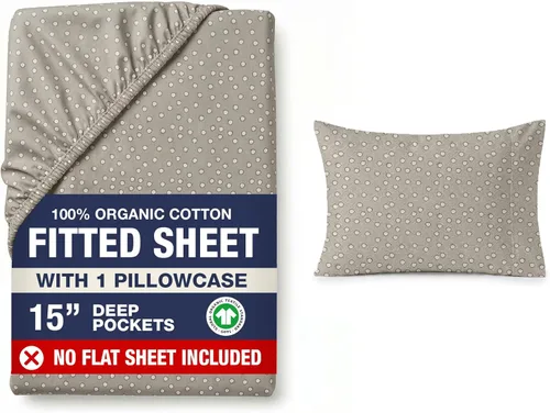 Miniatura 45 de LANE LINEN Juego de 2 piezas con sábana bajera 100% algodón orgánico tamaño individual y 1 funda de almohada, tejido de percal ligero, ultra suave