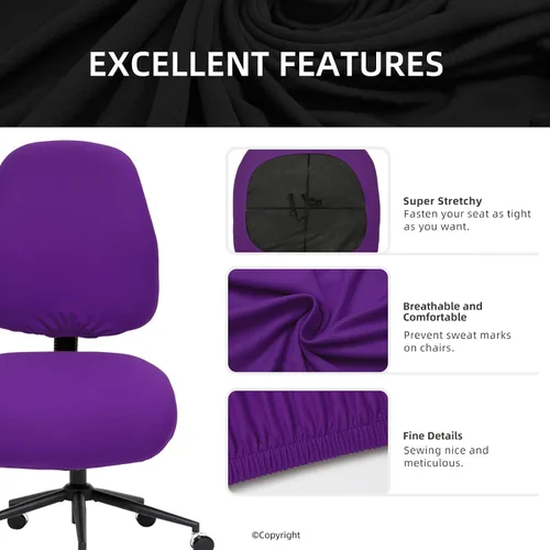 Miniatura 2 de Fundas Separadas Super Estirativas para Silla de Oficina - Funda Universal de Licra para Silla de Computadora - Cubiertas Lavables de Respaldo Morado