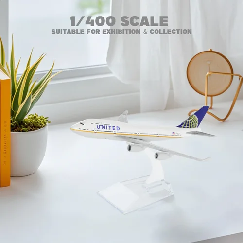 Miniatura 6 de 1/400 Modelo de Avión United 747 para Boeing 747 Airlines Modelo de Avión de Metal Fundido a Presión con Soporte (6 pulgadas L) para Regalo