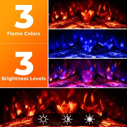 Miniatura 2 de COSTWAY Inserto de chimenea eléctrica de 23 pulgadas, calentador de chimenea de 750 W/1500 W con control remoto, color y brillo de llama ajustables