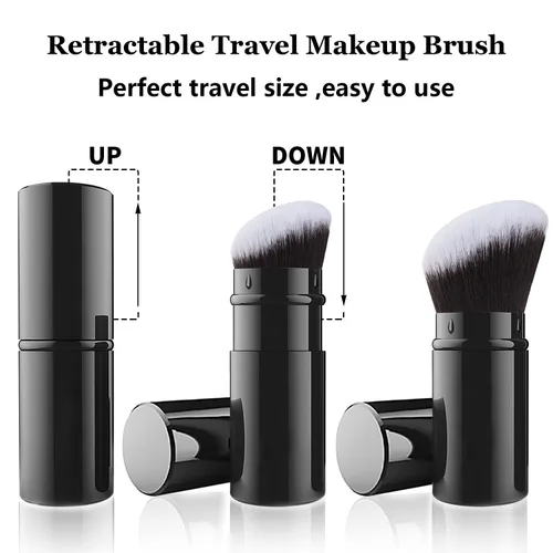 Miniatura 2 de Falliny Brocha de maquillaje retráctil Kabuki, base de polvo superior en ángulo, pinceles de maquillaje profesional con mango de aluminio