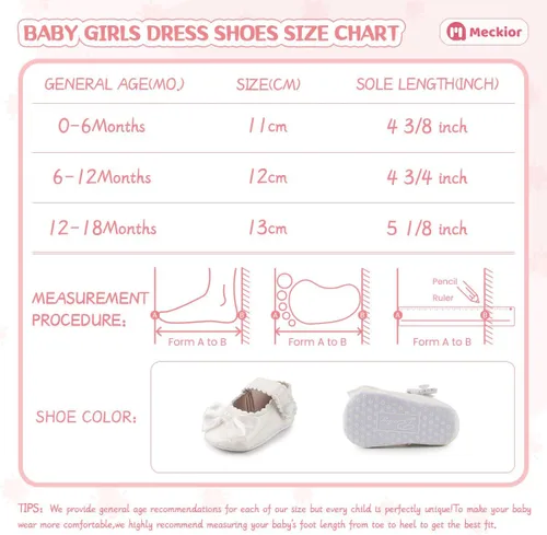 Miniatura 6 de Meckior Zapatos deportivos para bebé y niñas, suela suave, con lazo, princesa, vestido de boda, Mary Jane, planos, para recién nacidos, ligeros