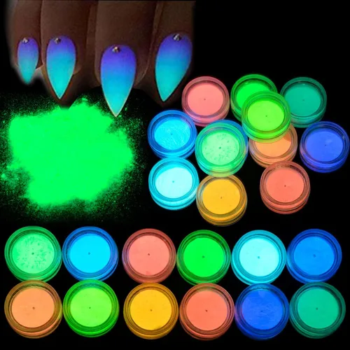 Miniatura 5 de Polvo que brilla en la oscuridad, 24 frascos de pigmento luminoso en polvo de fluorescencia nocturna, 12 colores, resina epoxi luminosa, polvo de 24