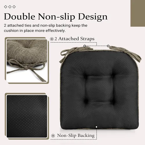 Miniatura 5 de Almohadillas de silla Wellsin para sillas de comedor, cojines de silla de cocina antideslizantes con lazos, juego de 4 almohadillas de silla de Caqui