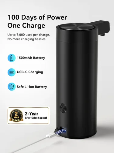 Miniatura 5 de SUNLY Dispensador de jabón automático sin contacto – Bomba sin obstrucciones, sensor rápido de 0.2 s, recargable USB-C, acero inoxidable resistente
