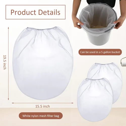 Miniatura 2 de Patelai 200 bolsas de filtro de pintura de 5 galones de malla fina regular/coladores elásticos para uso con pulverizadores de pintura (blanco)