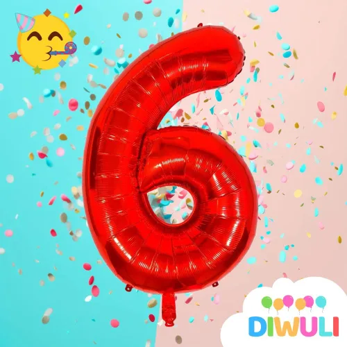 Miniatura 5 de DIWULI Globos de números rojos de 40 pulgadas, globo grande del número 6, globos rojos grandes, decoraciones de fiesta de cumpleaños de helio