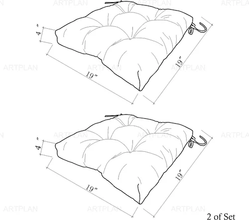 Miniatura 6 de ARTPLAN T - Cojines de asiento de comedor para exteriores con lazo de 19 x 19 x 4 pulgadas, cojín cuadrado de mimbre para exteriores, juego de 2