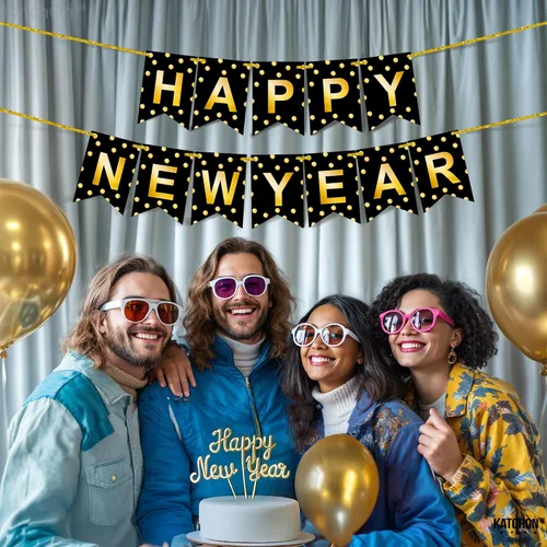 Miniatura 7 de KatchOn, Cartel grande de feliz año nuevo, 10 pies, sin bricolaje Fondo de feliz año nuevo para suministros de fiesta de Nochevieja 2026 Cartel