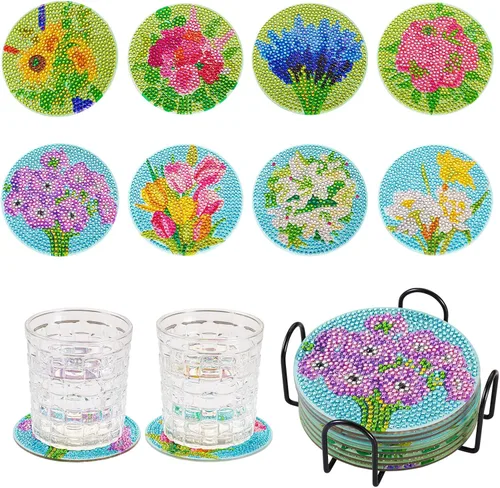 Miniatura 15 de 8 posavasos de pintura de diamante de mariposa 5D con almohadillas de corcho, diamantes de imitación de cristal, posavasos para manualidades