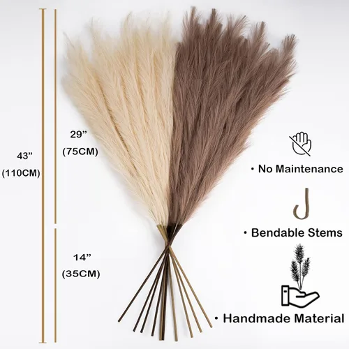 Miniatura 3 de Hierba sintética de pampas, 8 tallos, hierba artificial de pampa, 43 pulgadas, extra grande, arreglo floral bohemio pomposo y relleno de jarrón