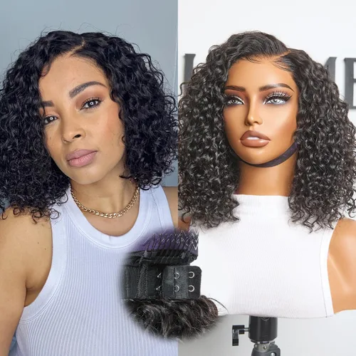 Miniatura 8 de Luvme Hair - Peluca Bob de encaje frontal con bordes rizados 4C, 10 pulgadas, cabello humano lacio tipo afro, sin pegamento, con separación profunda