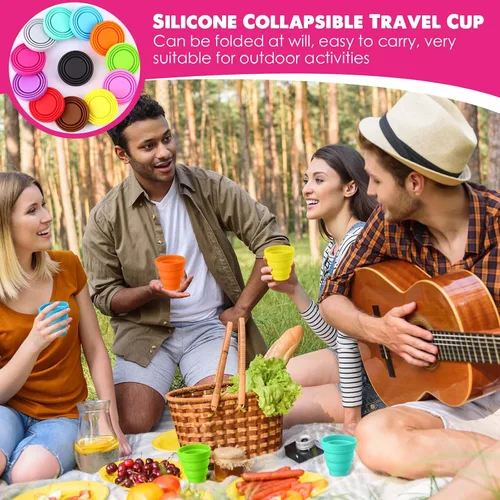 Miniatura 6 de Umigy Vaso plegable de silicona sin tapas, vaso plegable portátil de viaje, colorido, reutilizable, plegable, vaso expandible para niños que viajan