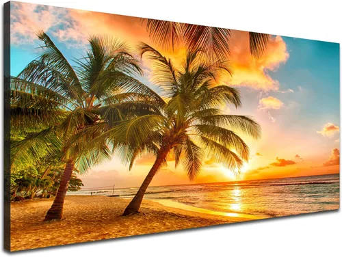 Miniatura 17 de EPHANY Lienzo abstracto de playa para pared, arte de paisaje, 5 piezas, lienzo para pared, decoración de playa, lienzo para pared, puesta de sol