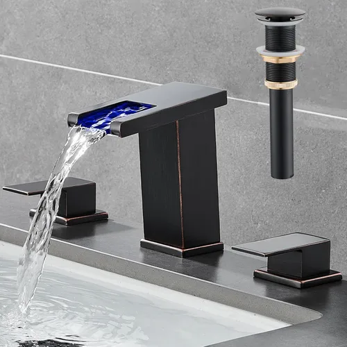 Miniatura 13 de AVSIILE Grifo de Baño LED de 3 Orificios, Grifos de Baño de Cascada Cromados, Grifo de Lavabo de Baño Moderno de 8 Pulgadas de Separación Amplia