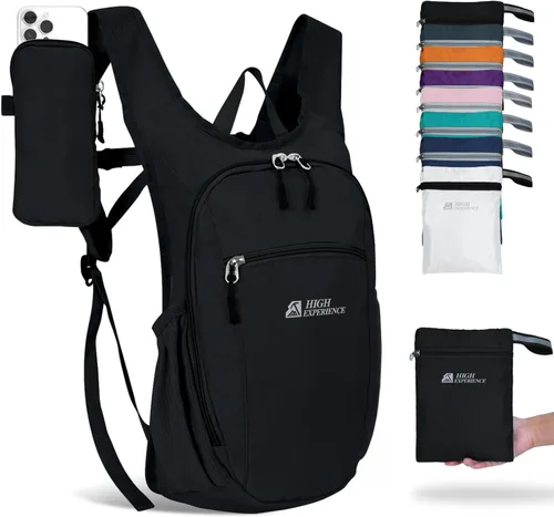 Miniatura 14 de Mochila de senderismo 10L/15L, pequeña mochila de día ligera, plegable, para viajes, resistente al agua, para mujeres y hombres (Gris, 10L)