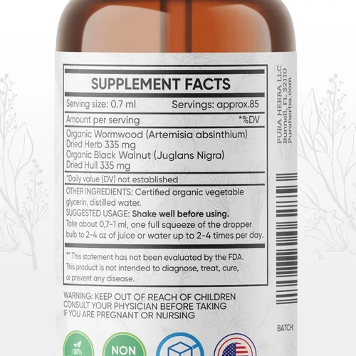 Miniatura 5 de Pura Herba Tintura de hierbas de ajenjo y nogal negro Vegana, sin OMG, sin gluten, sin alcohol 2 oz de tintura orgánica a base de hierbas