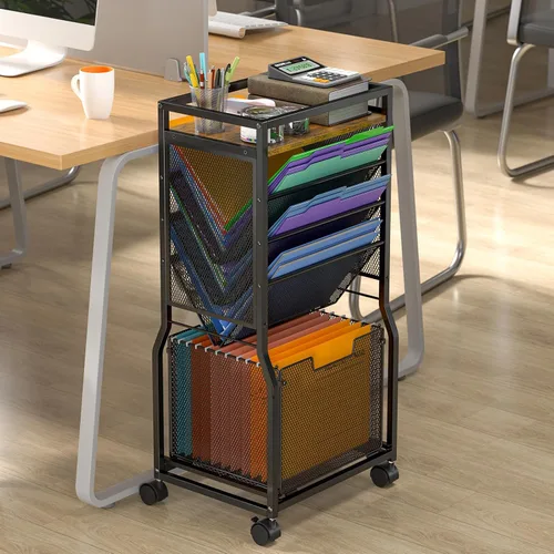 Miniatura 2 de DAOUTIME Carrito de archivos rodante de 8 niveles con organizador de carpetas de archivos colgante, organizador de archivos móvil con estantería