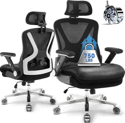 Silla de oficina ergonómica de 750 libras, sillas de oficina grandes y altas mejoradas para personas pesadas, silla de escritorio de malla con Negro