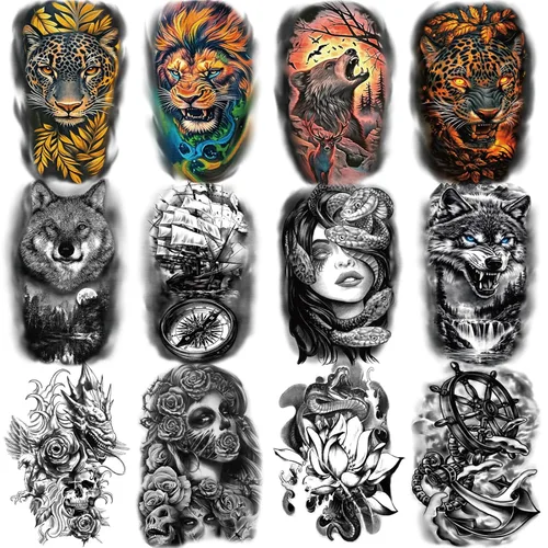 Miniatura 12 de Yazhiji 49 hojas de tatuajes temporales para mujeres y hombres 3D extra grandes, impermeables, sexy, flores, kits de tatuajes falsos Color flower