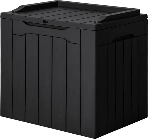JUMMICO Caja de resina de 31 galones, cajas de almacenamiento impermeables para interiores y exteriores para muebles de patio, cojines y Negro