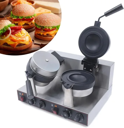 Miniatura 3 de Planchas de gofres eléctricas comerciales para hamburguesas, 2400 W, máquina de acero inoxidable para hamburguesas de prensa panini, máquina