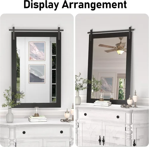 Miniatura 8 de Espejo Negro de Casa de Campo - Espejo Cuadrado de Baño con Marco de Madera de 24x36 Pulgadas para Tocador, Estilo Puerta de Granero Montado