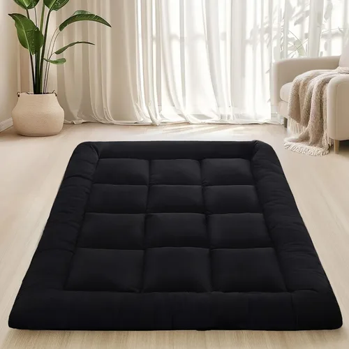 Colchón japonés plegable y portátil, colchón de futón enrollable de 3 pulgadas, tapete de tatami negro para adultos y niños, espuma viscoelástica