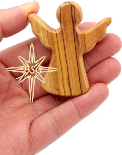 Miniatura 8 de Dacaret Factory Ángel de la guarda de madera de olivo, cabe en la mano y el bolsillo Reduce el estrés y la ansiedad Ángel de palma Figuras