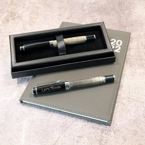 Miniatura 5 de Bolígrafo de metal personalizado con diseño de mapa del mundo premium + caja de regalo Diseña un regalo verdaderamente único Grabado con láser