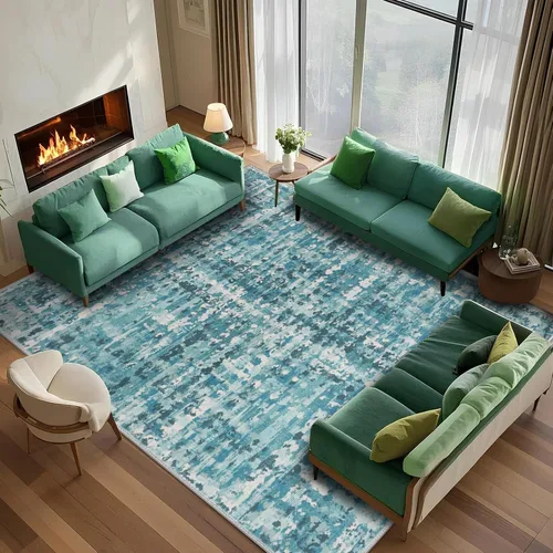 Miniatura 32 de Alfombra abstracta de 3 x 5 para sala de estar, dormitorio, entrada, color azul